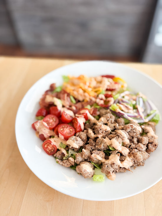 *Fresh* Turkey Burger Bowl with Chipotle Ranch & Bacon