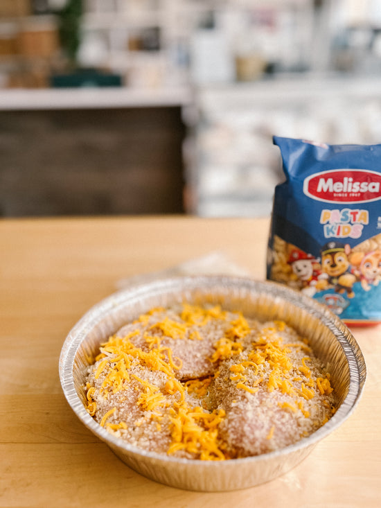 *Fresh* Cheesy Baked Chicken with Egg Noodles