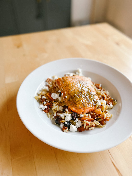 Maple Glazed Salmon with Butternut Squash & Orzo Salad